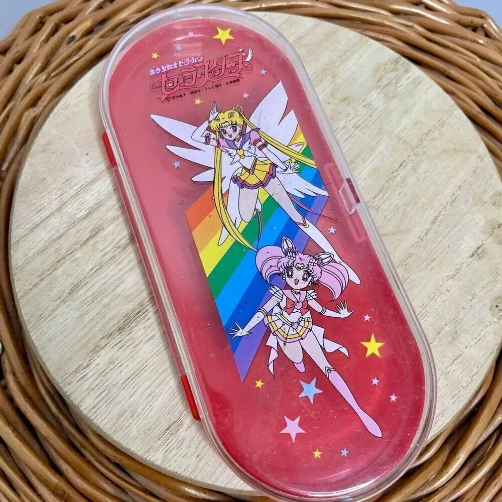 Vintage Sailor Moon and Chibi Moon rainbow star Bento Box Pencil Case Container
